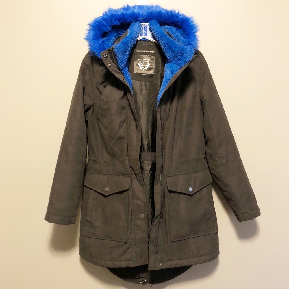 Blue Fur Lined Military Jacket- XS